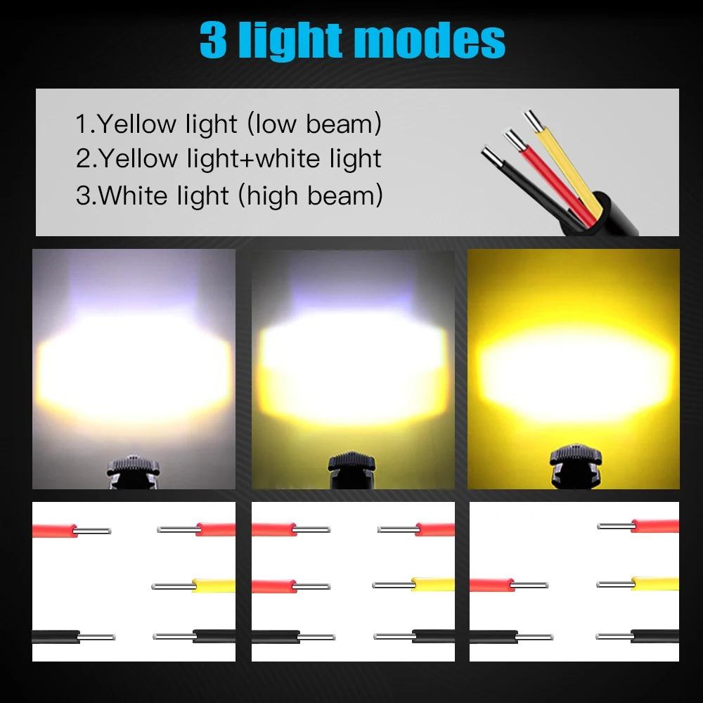 Motorcycle LED Headlight Projector Lens Dual Color ATV Scooter for Moto Bike Car Headlamp Light Auxiliary Spotlight Fog Light