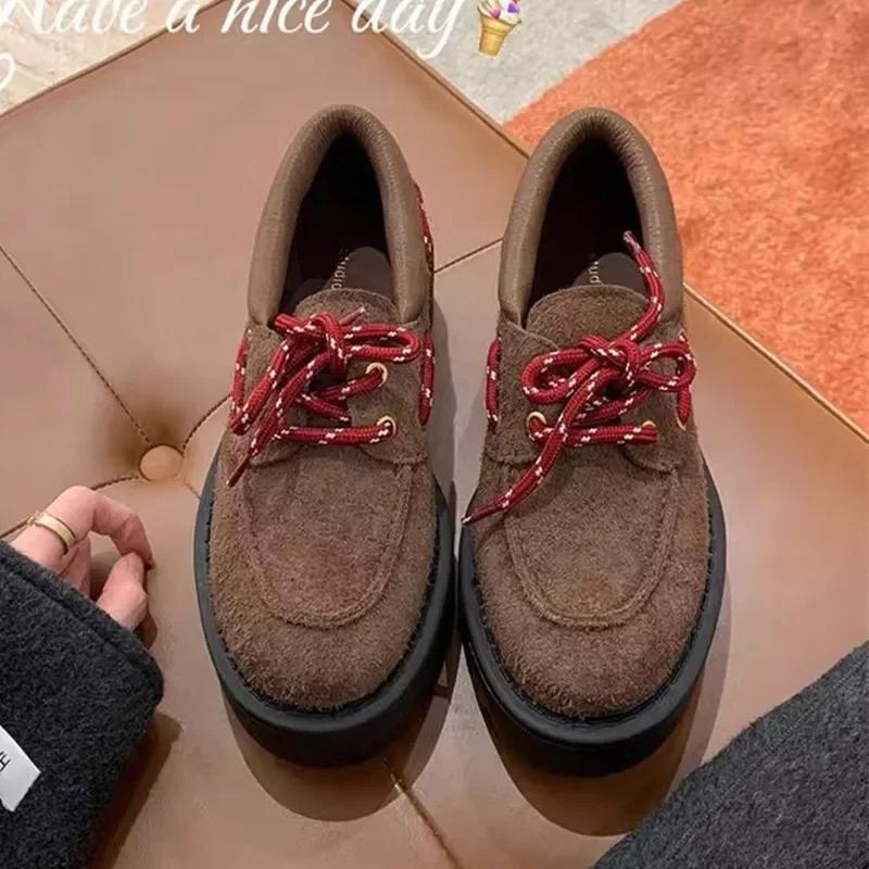 Fashion High Quality Retro Lace Women's Shoes Fashion Leather Chunky Heel Platform Shoes for Women Comfortable Non-slip Casual Sneaker
