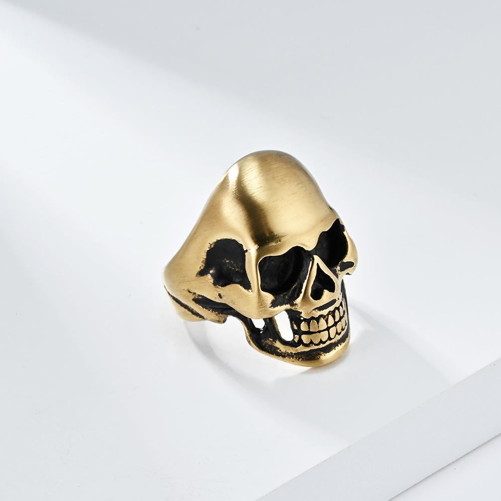 Black Classic Matte Brushed Skull Titanium Steel Ring for Men Hip Hop Stainless Steel Punk Jewellery Rapper's Finger Ring