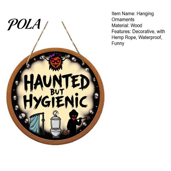 Waterproof Halloween Sign Bathroom Hanging Ornaments, Creative Ghost Wooden Party Decoration Sign, Decorative Wall for Restroom Rustic Wood Decor