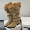 Fashion 2025 New Fashion Pointed Toe Women Knee High Boots With Heels Shoes Female Slip On Footwear Ladies Long Western Booties Shoes