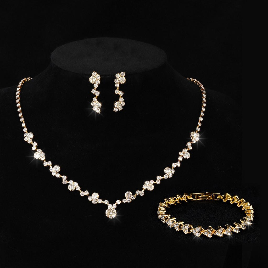 Bridal Jewelry Set With Alloy Water Drill Crystal Pendant For Wedding Bride Gift
