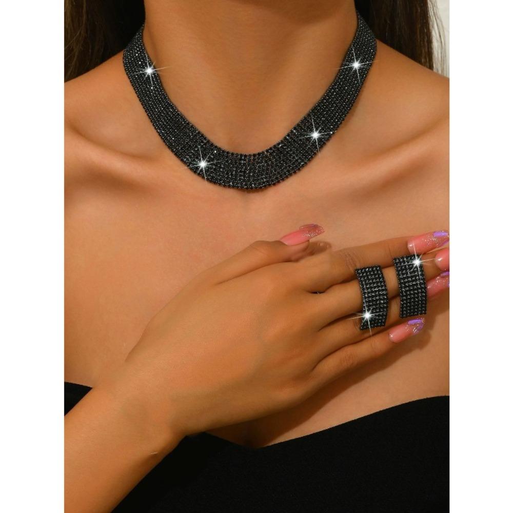 

Light Luxury Full Diamond Popular Necklace Earrings Set, Evening Dress Bride Wedding Photography with Two Pieces of Jewelry