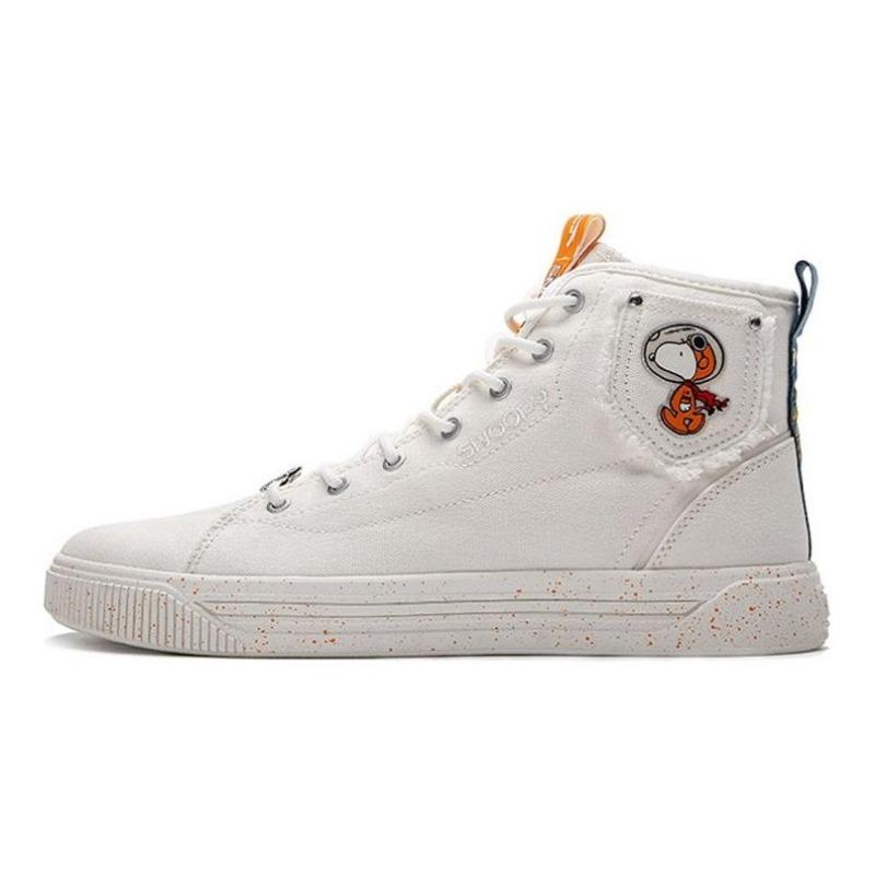 Snoopy x Anta men high-top skate shoes ivory white breathable durable casual series 912138604-1 40