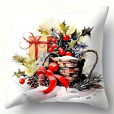 Home Decor Christmasthemed Floral  Decorative Pillow Covers Pattern Cushion Cover Suitable for Sofa Bedroom Car Pillow Cover