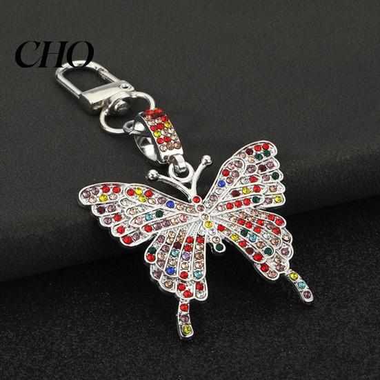 Butterfly Keychain Pendant Sparkling Rhinestones Shape Zinc Alloy Metal with Lobster Clasp Backpack Accessory