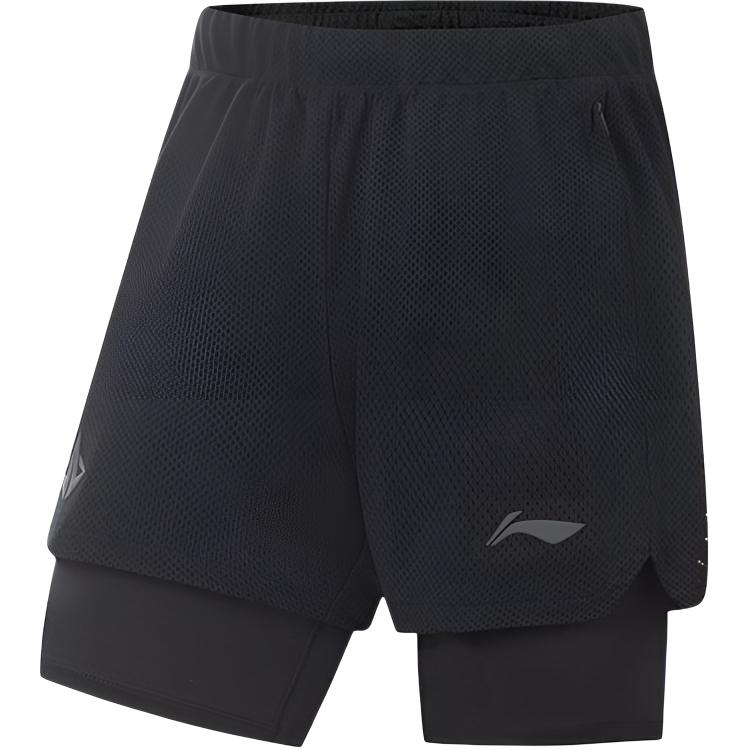 Li Ning Professional Basketball Series Sports Simple Comfortable Versatile Solid Color Fake Two-Piece Casual Shorts Men Shorts AKSV185-1
