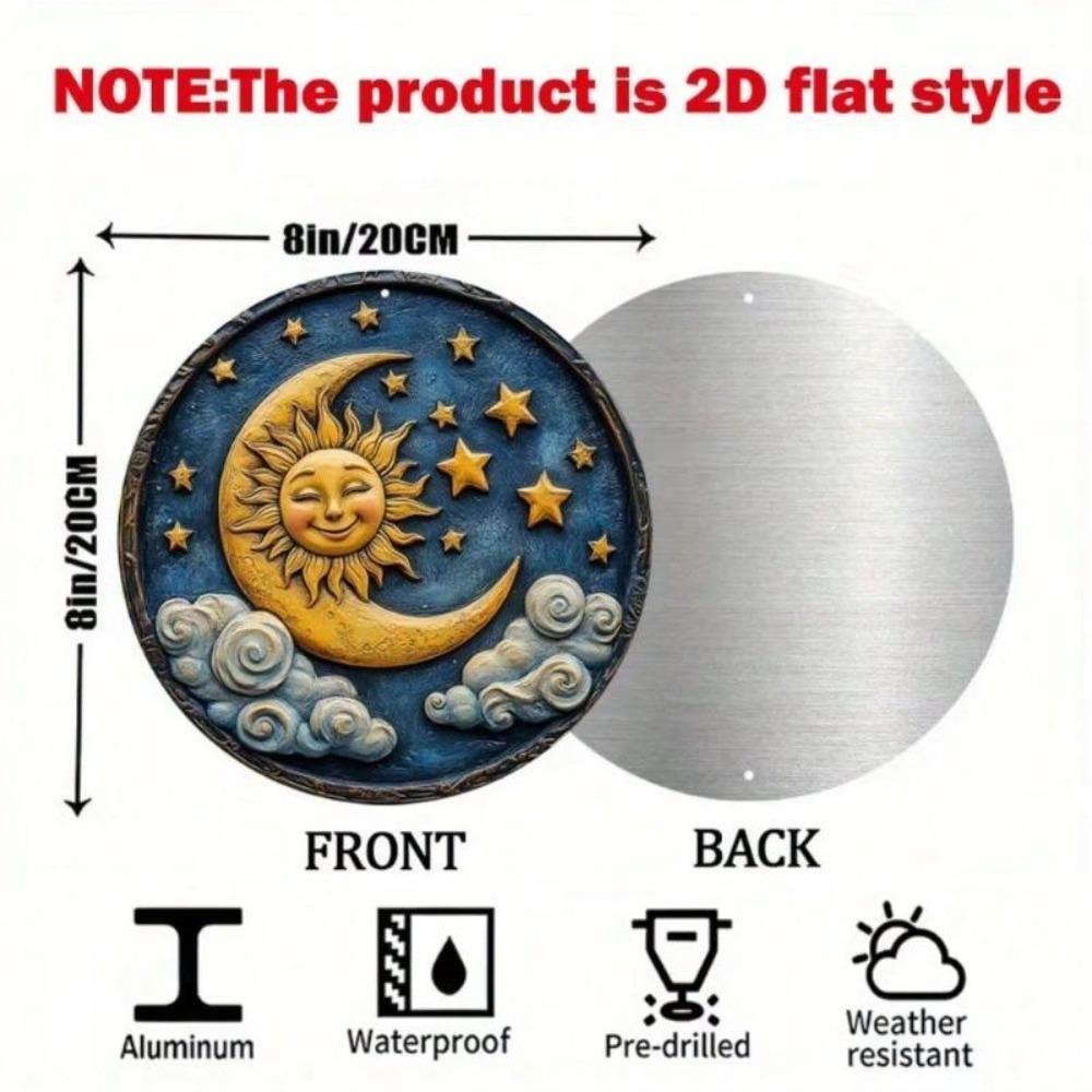 1pc Vintage Sun Moon Metal Wall Art 8x8 Inch Aluminum Sign Celestial Star Design