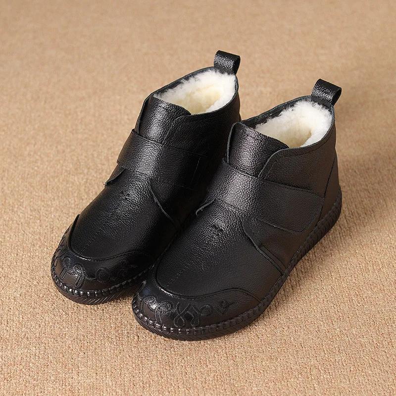 Fashion New 2024 Women Boots Women Genuine Leather Warm Plush Winter Boots Mother's Flat Shoes Fashion Soft Sole Woman Ankle Boots