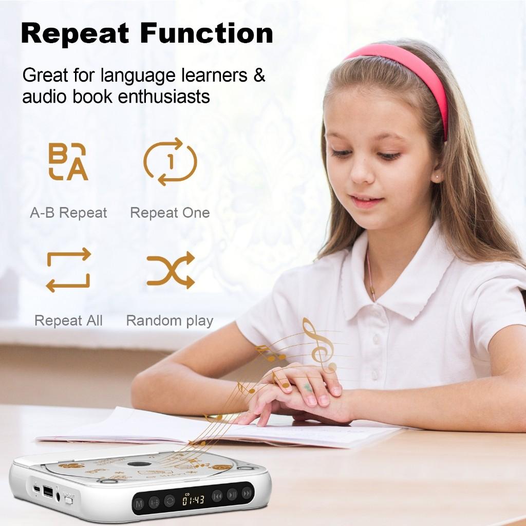 Music Player Portable Bluetooth CD Player Rechargeable Home/Car Walkman HiFi Lound Dual Speakers