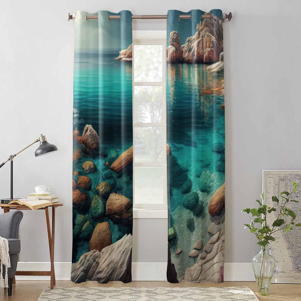 Summer Landscape Ocean Window Curtains for Living Room Luxury Bedroom Curtain Kitchen Blinds Drapes Curtains