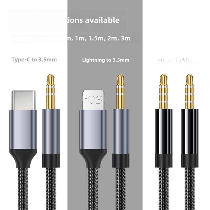 3m Braided Type-C to 3.5mm Car Audio Cable for Apple Devices