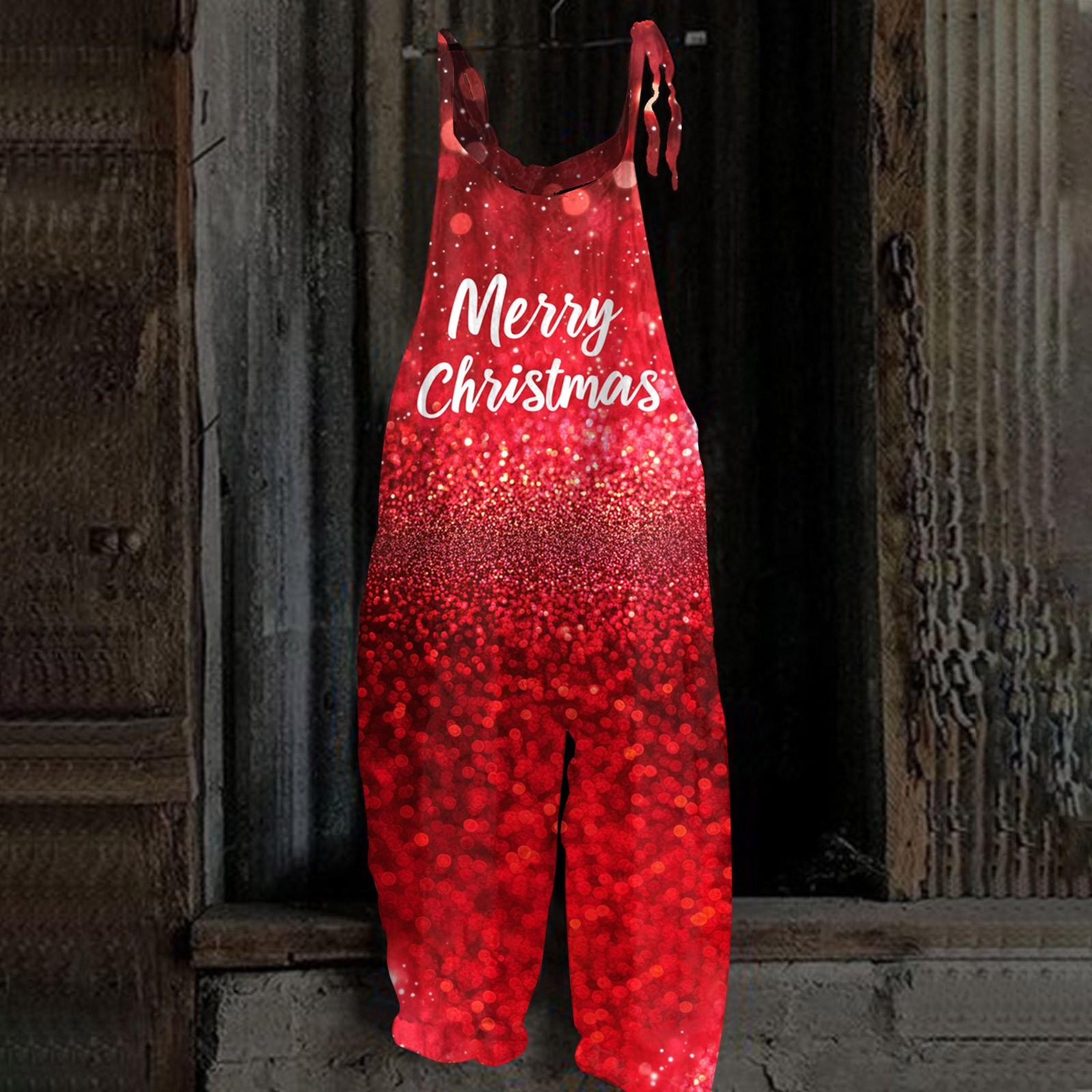 

Женский комбинезон с рождественским принтом, повседневный свободный винтажный комбинезон из хлопка и льна XL винный