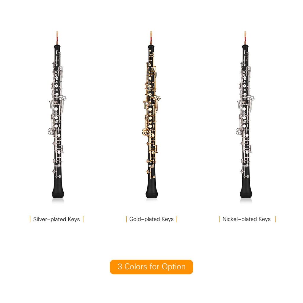 Btuty Professional Oboe C Key Style Pure Gold Plated Keys Oboe Reed Woodwind Instrument with Gloves Leather Case Carry Bag Cleaning Cloth Mini