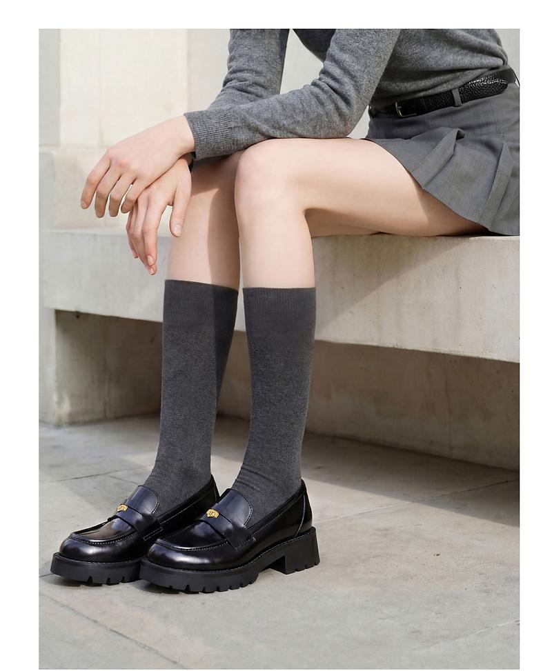 Sijiatu Spring British Style Loafers with Thick Soles and Increased Height, Wearing Small Leather Shoes for Women 9YJ53AA5