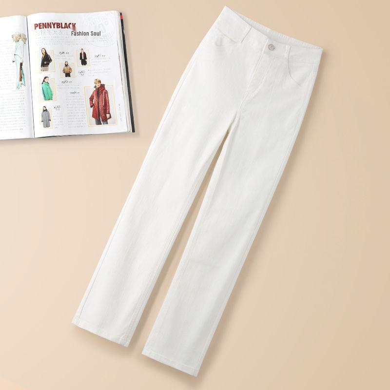 2026 Spring Women s White High-Waist Stretch Slim Fit Straight Leg Jeans 27