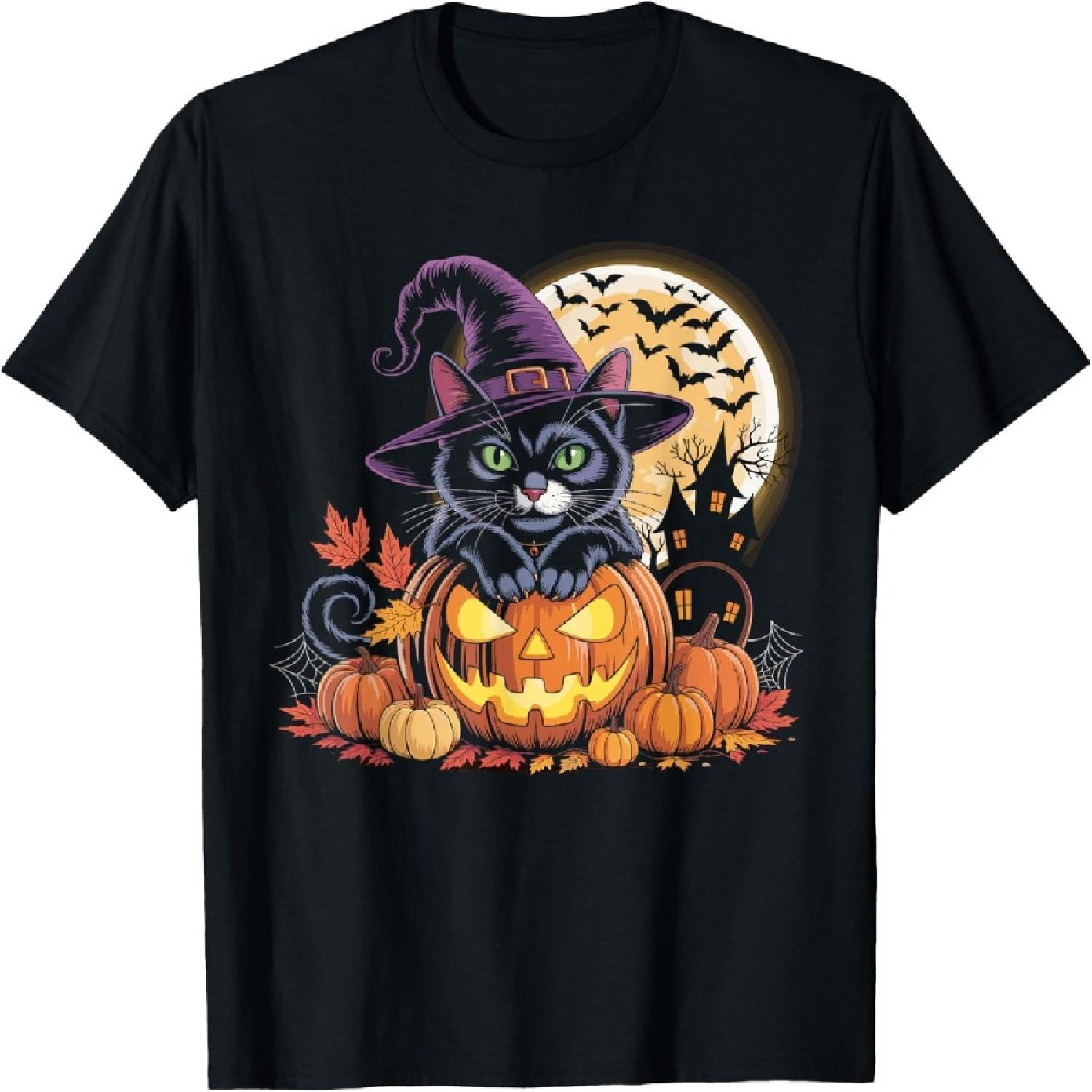 Cute Retro Cat with Pumpkins Funny Halloween Costume Design T-Shirt XXXXXL разноцветный