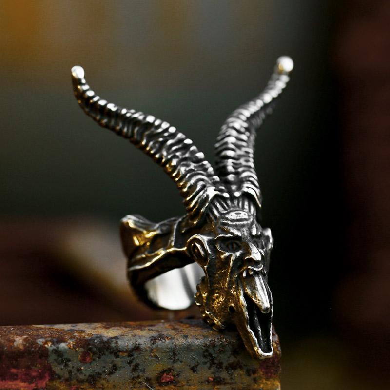 BEIER 2024 Neuer Einzigartiger Design Edelstahl Totenkopf Satan Widderhörner Ring Dämon Schwer Hohe Qualität Gothic Punk Schmuck Großhandel