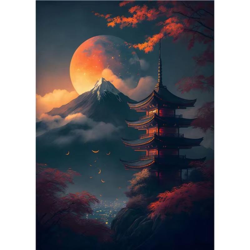 Abstract Art Japanese Fuji Mountain Poster Canvas Cyberpunk Landscape Corridor Wall Decor Picture Living Room Mural