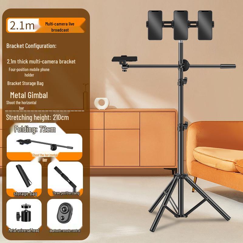 Multi-Camera Mobile Phone Tripod with Fill Light for Live Streaming & Selfies