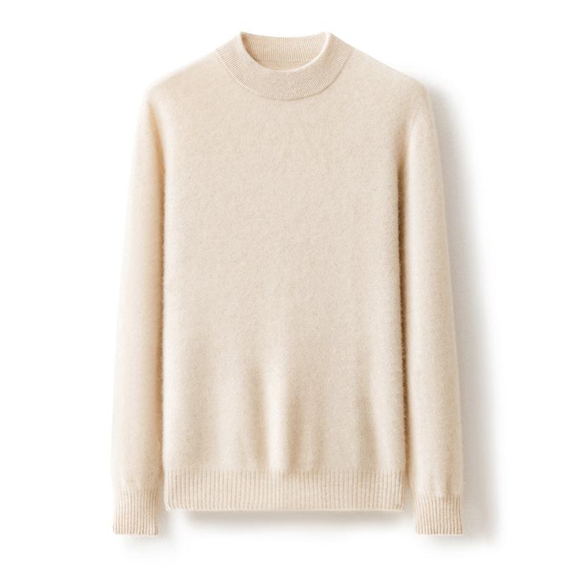 100 pure cashmere shirt solid color flat semi-turtleneck sweater basic knitting men