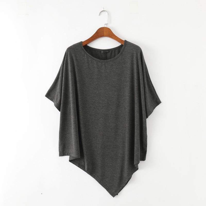 

Summer Women s Irregular Batwing Sleeves T-shirt Modal O-Neck Tshirt Loose Casual Tshirts Plus Size Base Tee Tops One Size темно-серого