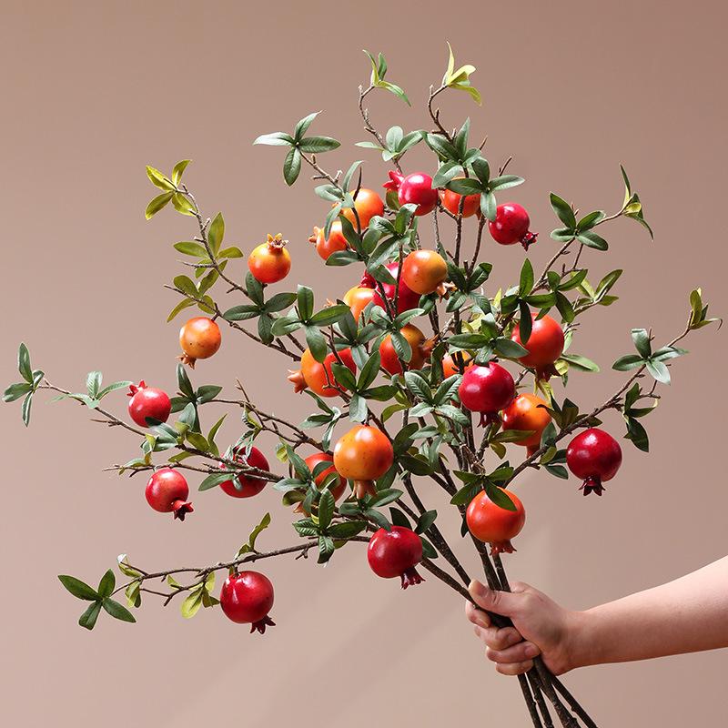 Artificial Pomegranate and Persimmon Fruit Flower Branch for Living Room or Entryway Decor
