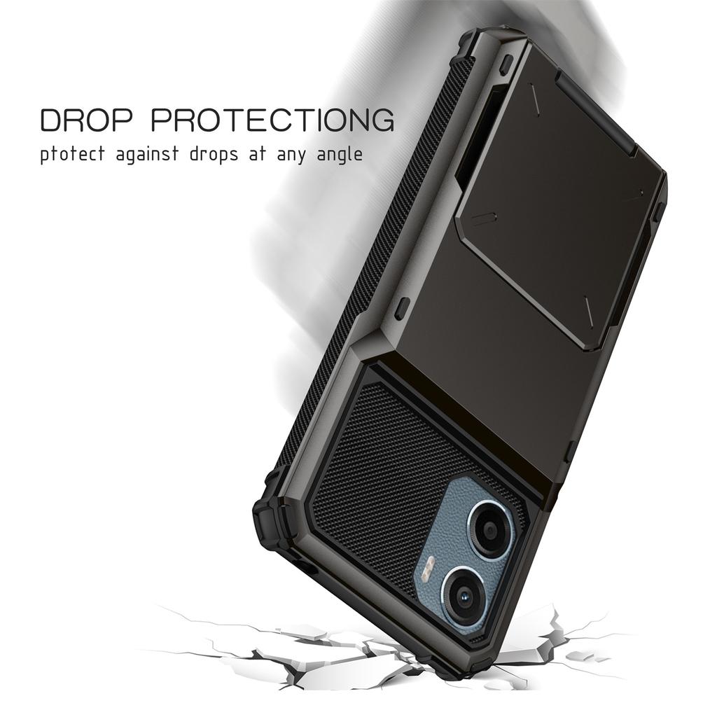 For Motorola Moto E15 4G Case PC+TPU Dual Layer Back Phone Cover with Card Holder
