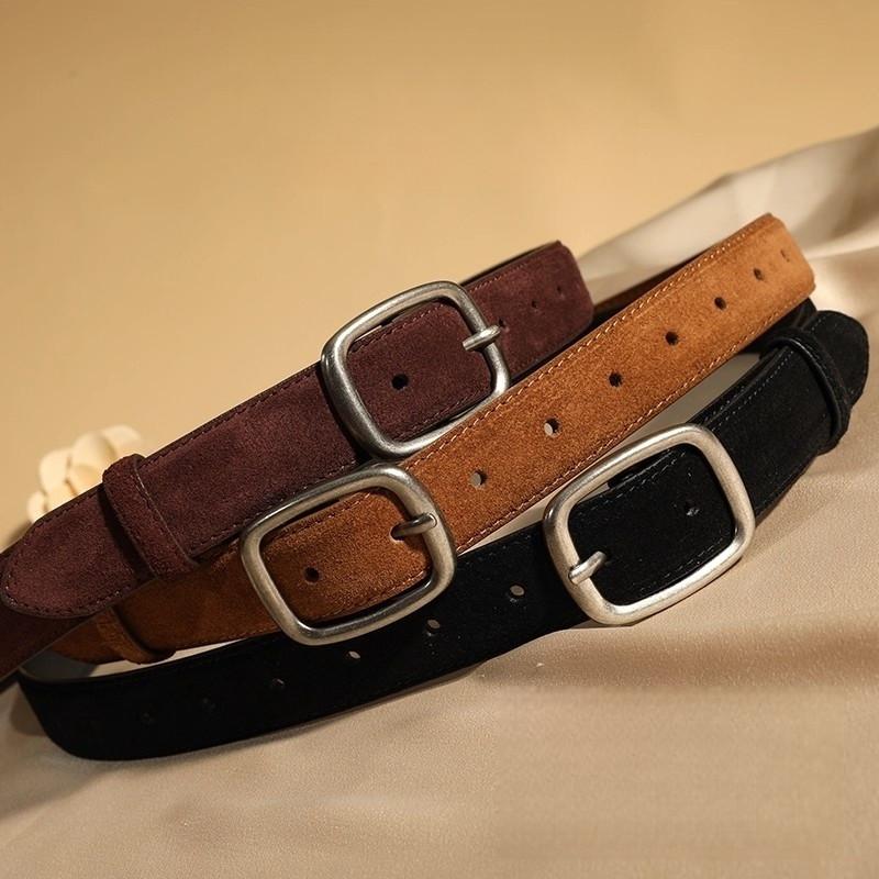 Vintage Women'S Leather Belt With Metal Snap For Jeans Medium Width Minimalist Modern Design Suitable For Various Styles