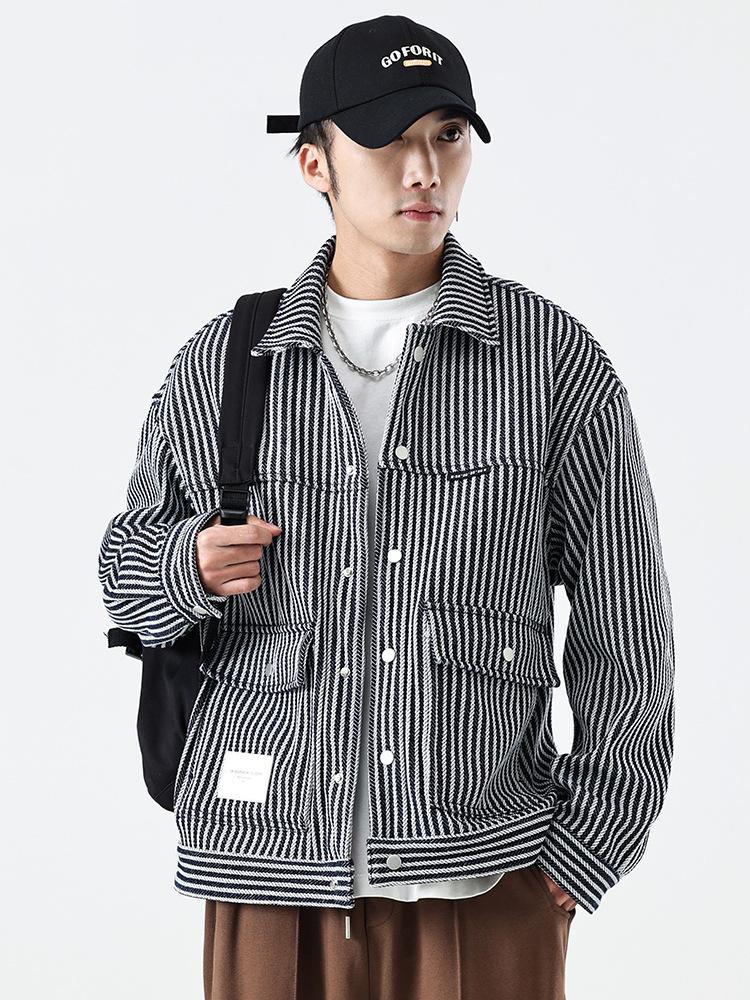 Tooling Jacket Jacket Men'S Trendy Brand Loose Large Size Japanese Twist Striped Ruffian Handsome Denim