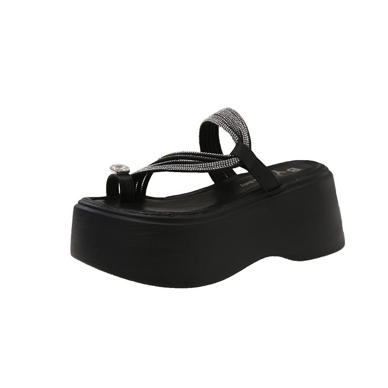 Seaside Slippers Women's 2025 Summer New High-end Thick-soled Outer Wear with Skirt Beach Black Height-enhancing Cool Slippers