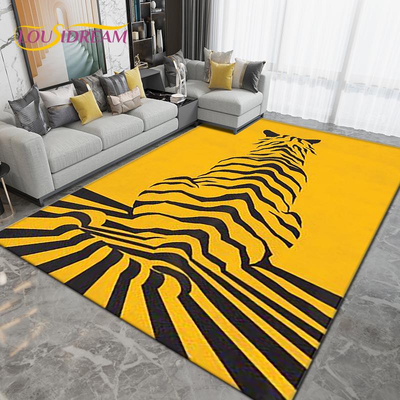 Cartoon Tiger Lion Wolf Animal Area Rug,Carpet Rug for Living Room Bedroom Sofa,Doormat Kitchen Bathroom Non-slip Floor Mat Gift