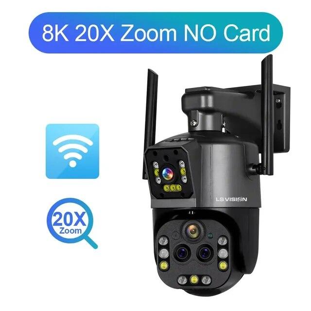 

Камера відеоспостереження EU 8K WiFi 20x Zoom Outdoor 4K Quad Screen PTZ Cam Auto Tracking Повнокольорове нічне бачення CCTV Wifi Камери спостереження 8K 20xZoom No Card