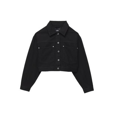 Raynes Crop Trucker Jacket Jednobarevná Klopa Jednořadé Dlouhý rukáv Dámské bundy Černá VN000G8SBLK