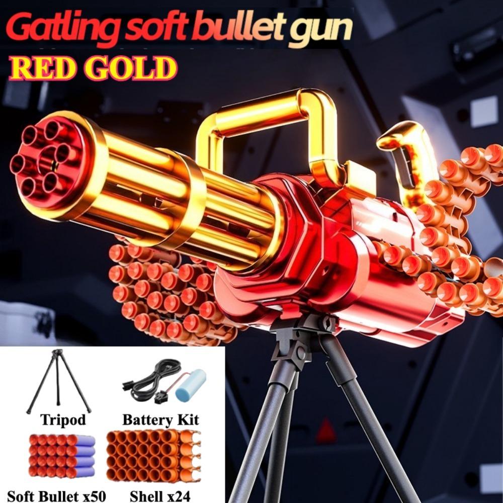Золотой электрический цепной пистолет Гатлинга с мягкими пулями DIY Самостоятельная сборка Тактический пистолет Гатлинга Игрушка Рождественский подарок для детей