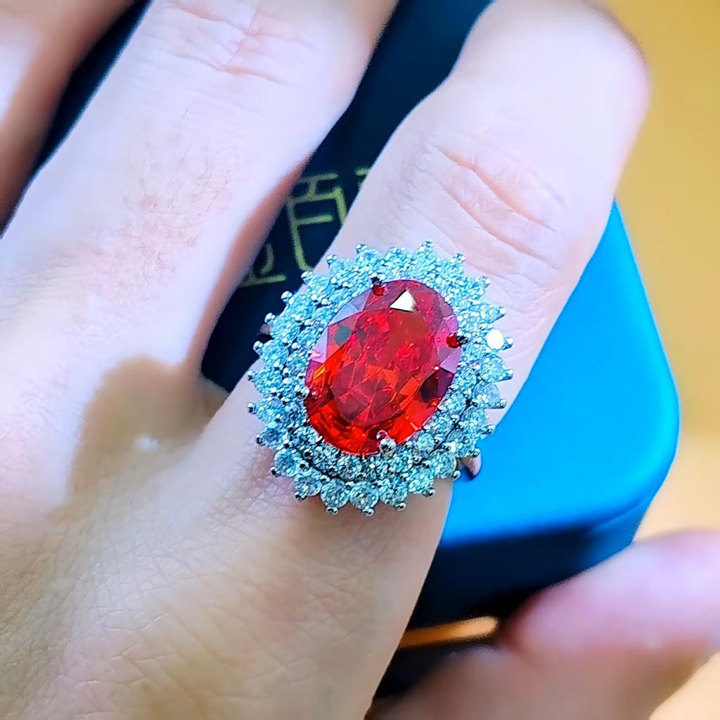 Luxury Coconut Egg Zircon Ring Female Simulation Amethyst Citrine Pink Diamond Adjustable Ring