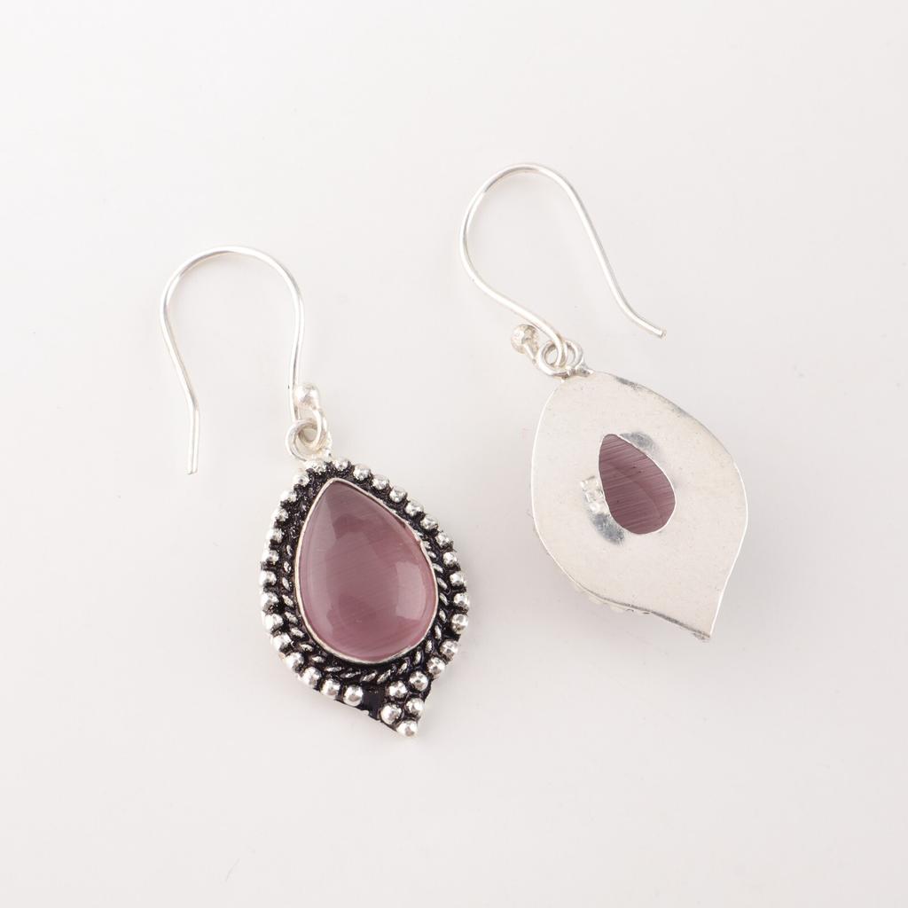 Natürlicher Lila Katzenaugen Edelstein 925 Sterling Silber Schmuck Ohrringe 1,6" EE-164-36