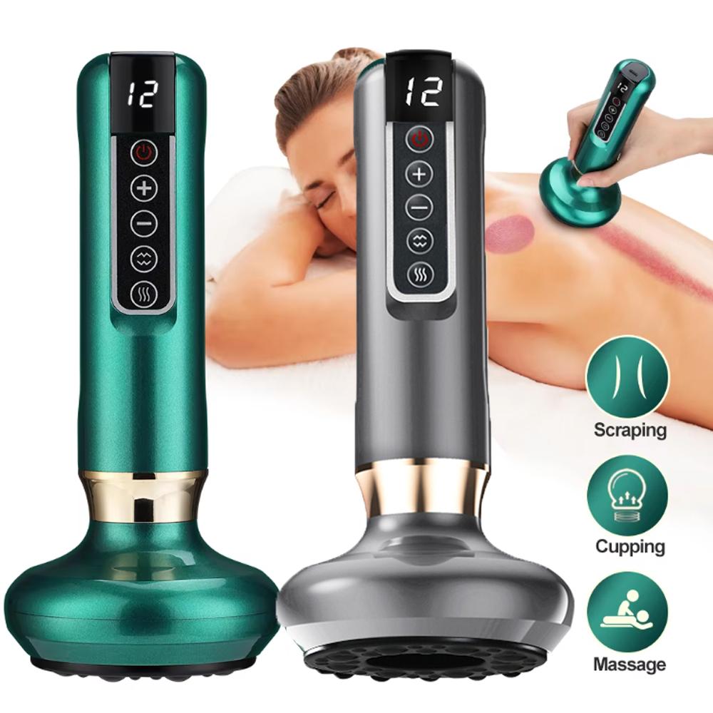 

12 Gears Electric Cupping Massager Vacuum Suction Cup GuaSha Anti Cellulite Scraping Infrared Heat Body Slimming Massage зелений
