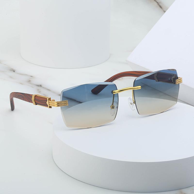 Frameless Trimmed Sunglasses Men'S Trendy Retro Square Sunglasses Men'S Imitation Wood Grain Glasses Legs Glasses