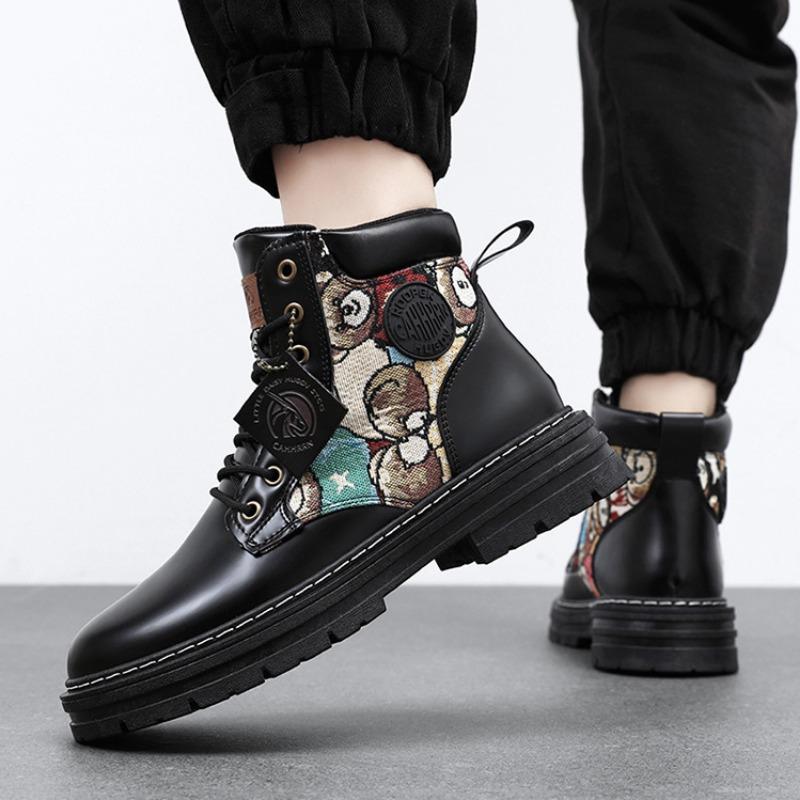 Pánské boty 2024Podzimní móda Vyšívané Vysoké kecky Ležérní boty Platforma Protiskluzné Kotníkové boty Trend Outdoorové boty Chaussure Homme