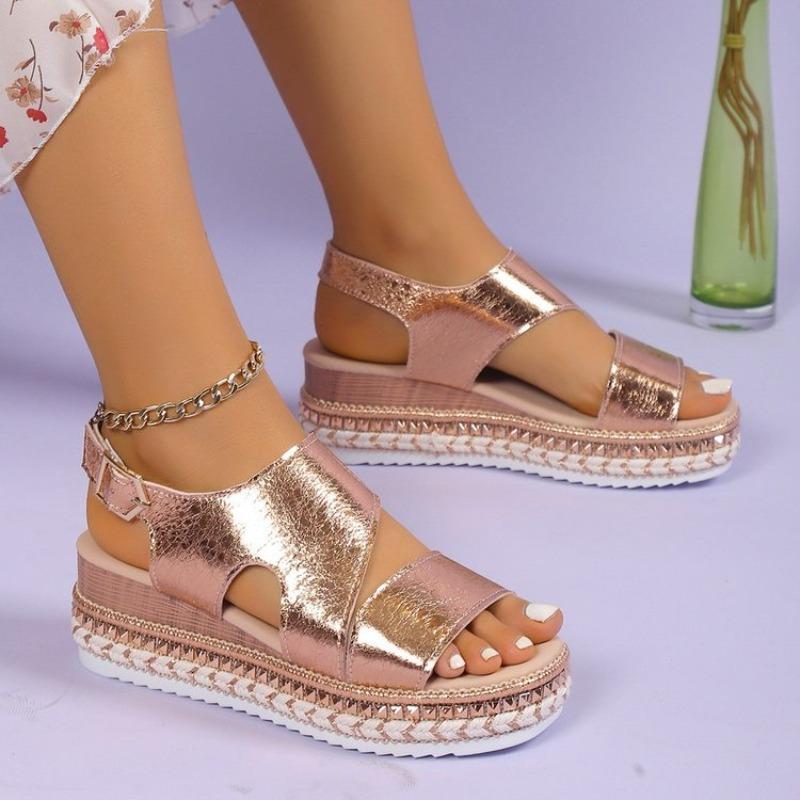 Hot Selling Sandals Platform Shoes for Women 2025 Summer Peep Toe Wedge Women's Silver Luxury  Hemp Light Casual Ladies Sandal