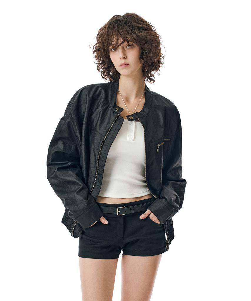 Secondmono Coated Nylon Zip Jacket [Black]_Sejk034Black