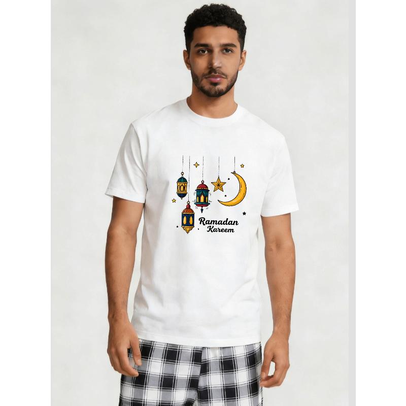 Men s Apparel, Minimalist Fashion Digital Printed Short Sleeves Lightweight Breathable Basic T-shirt XXL белый
