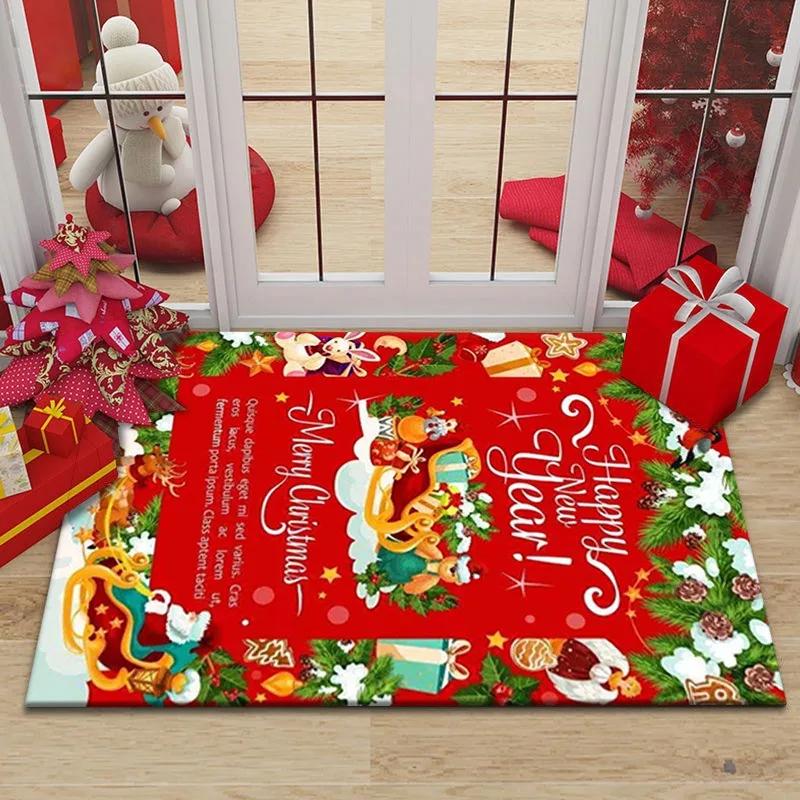 Christmas element Printing Doormat Non-Slip Entrance Rug Merry Christmas for Home Decor Living Room Doorway Indoor Outdoor Use