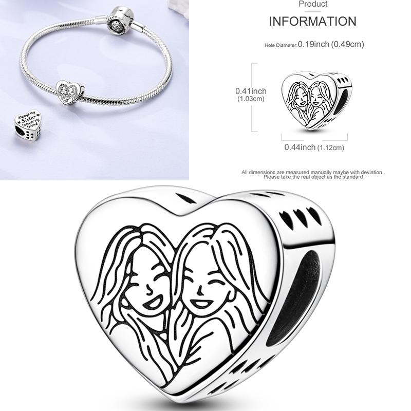 

Мальчики Девочки Влюбленные Медь Сестра Сердце Дружба Мама Шармы Подходят для Оригинального Браслета Женские Украшения Девушка Изготовление Бусин