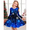 Mädchen Lässiges 3D-Schneeflocken-Print Rundhals Langarm Kleid Kinder Prinzessinnenkleid