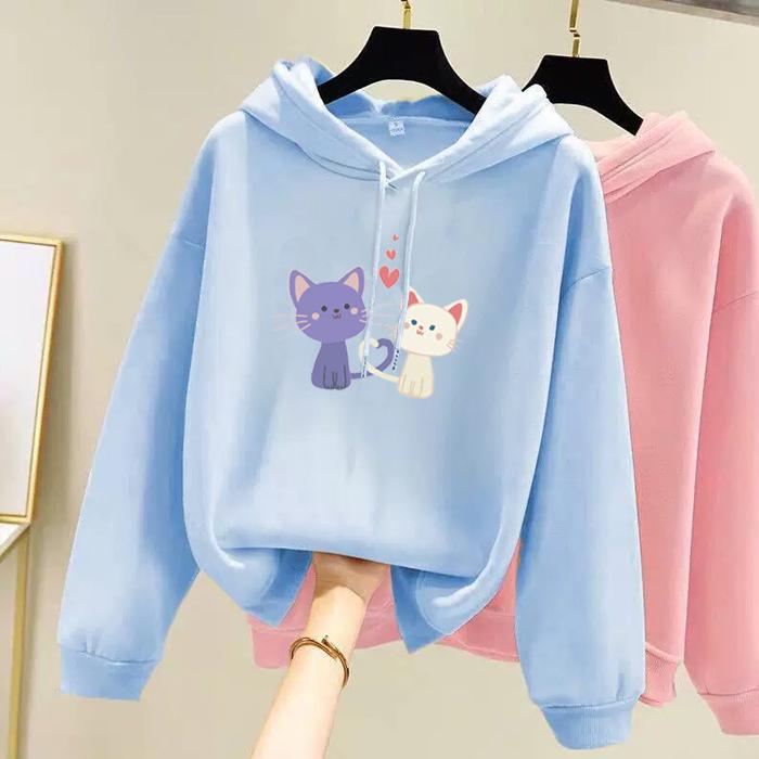 Korean Style Women's Fleece-Lined Hooded Sweatshirt, Plus Size, Loose Fit, Long-Sleeved, for Autumn and Winter.