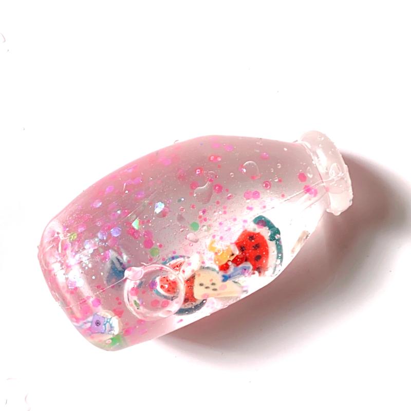 Fruit Hard Candy Glass Bottle Shaped Stress Ball Transparent Soft Squeeze Fidget Toy for Kids Adults Anxiety Relief Office Desk Use