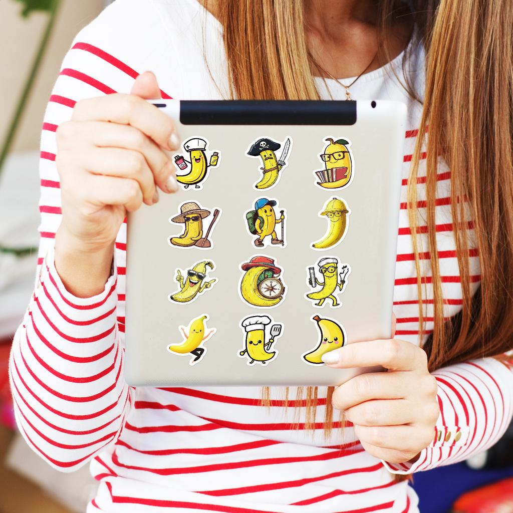 50 Fun Cartoon Banana People Stickers Different Expressions Creative Laptop Handbook Material Decoration