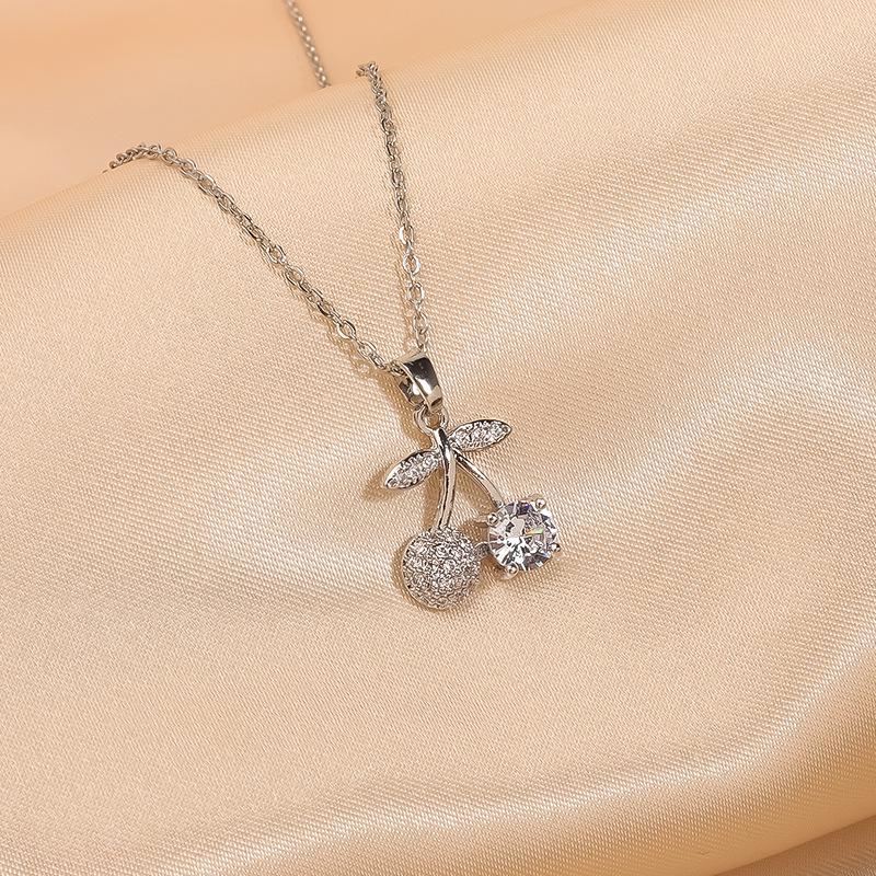 Women's Luxury Zircon Cherry Pendant Necklace - Elegant Copper Clavicle Chain